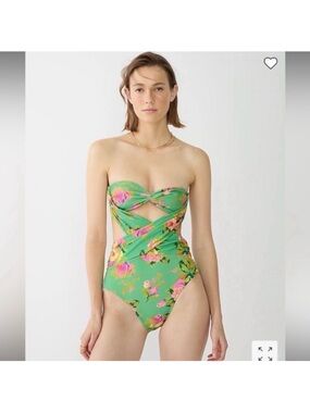 NWOT J. Crew Factory Green Floral One-Piece MONOKINI Swimsuit SZ 8